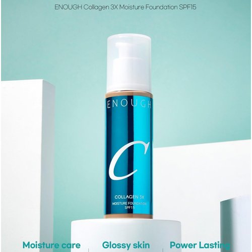 ENOUGH COLLAGEN 3X Moisture Foundation SPF 15, Korean Makeup Full Coverage Tinted Moisturizer, Skin Care Face Sunscreen for Women (#21N Clear Beige, 3.38 fl oz / 100ml)