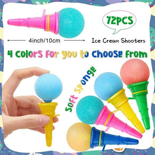 72 Pcs Ice Cream Shooters Toy, 4 Inch Ice Cream Ball Toy, Ice Cream Party Favors Mini Ice Cream Cone Toy Multicolor Ice Cream Foam Ball Launcher for Girls and Boys Carnival Prizes, Party Favors