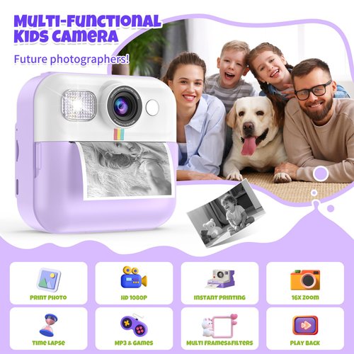 BOFIDAR Instant Print Camera for Kids,Children Digital Camera Video Toddler Print Camera Christmas Birthday Gifts Portable Kids Toys for 3 4 5 6 7 8 9 10 Year Old Girls