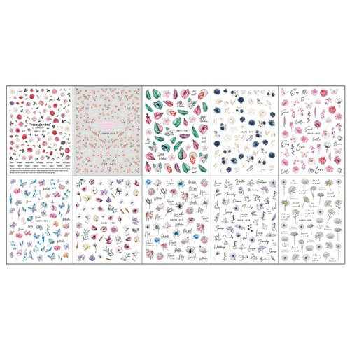 JMEOWIO 10 Sheets Spring Flower Nail Art Stickers Decals Self-Adhesive Pegatinas Uñas Colorful Summer Floral Nail Supplies Nail Art Design Decoration Accessories