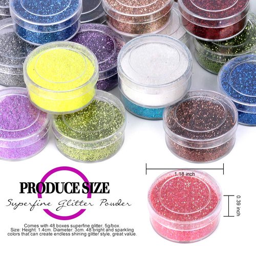FANDAMEI 48 Colors Nail Glitter Set, 48 Boxes 5g Nail Art Glitter, Fine Glitter Powder for Eyeshadow, Cosmetic, Arts, Crafts, Decoration. Body Glitter, Face Glitter for Festival, Makeup, Halloween