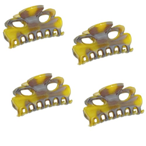 Parcelona French Petite Very Small 1" Celluloid Set of 4 No Slip Grip Jaw Hair Claw for Women, Made in France (Light Shell Savana)