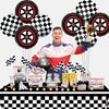 PIXHOTUL Race Car Party Decorations - 3 Pcs Checkered Race Track Tablecloths, 8 Pcs Foil Race Car Balloons Black Checkered Flag Table Cover for Kids and Adults Race Car Birthday Party Supplies