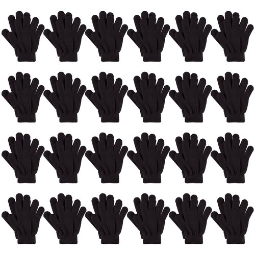 Glooarm 24 Pairs Kids Winter Gloves Boys and Girls Gloves Bulk Full Finger Warm Gloves Toddler Stretchy Knit Gloves