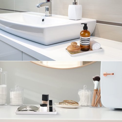 Gurygo 8" Bathroom Tray for Counter - Ceramic Vanity Tray for Bathroom - Small Rectangle Ceramic Tray - Kitchen Soap Tray - Ceramic Tray for Kitchen Counter - Bathtub Organizer (White, Set/1)…