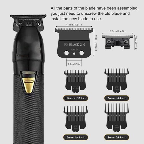 707B Replacement Blade compatible with BaBylissPRO FX787 & FX726 Trimmers,DLC Replacement Blades with 4 Guards Set Compatible with BaByliss Trimmer Blades,Black