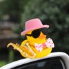 wonuu Rubber Duck Car Ornaments Cute Car Accessories for Duck Car Dashboard Decorations with Bow Tie TOP Hat Necklace and Musical Instruments, Pink hat&tie