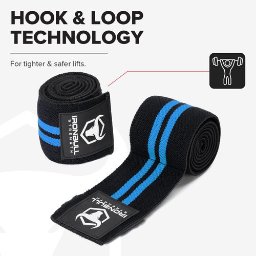 Elbow Wraps (1 Pair) - 40" Elastic Elbow Support & Compression - For Weightlifting, Powerlifting, Fitness, Cross Training & Gym Workout - Elbow Straps for Weight Lifting (Black/Blue)