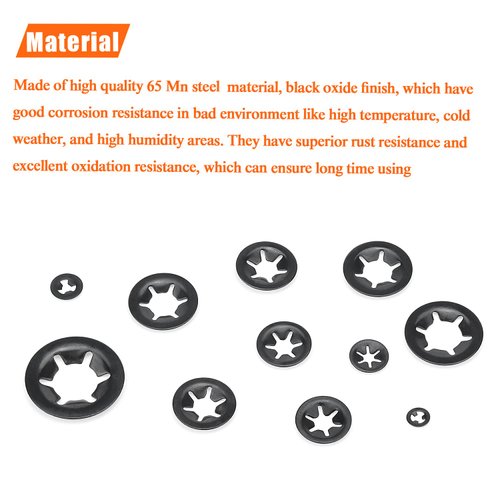HELIFOUNER 360 Pieces 9 Sizes Internal Tooth Star Lock Washers, Quick Speed Locking Washers, Push Nuts, Speed Clips Retaining Clips Fasteners Assortment Kit