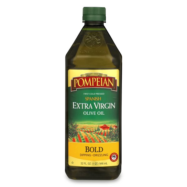 Pompeian Spanish Bold Extra Virgin Olive Oil, First Cold Pressed, Strong, Fruity Flavor, Perfect for Dipping and Drizzling, 32 FL. OZ.