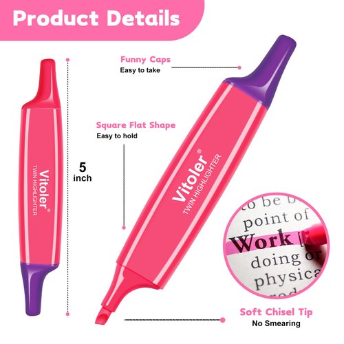 Vitoler 6 Pcs Highlighters Aesthetic Bible Highlighters,12 Assorted Colors Pastel Highlighters, 2 in 1 Dual Tip Bible Highlighters No Bleed,Chisel Tip Marker Pens for School Office Supplies
