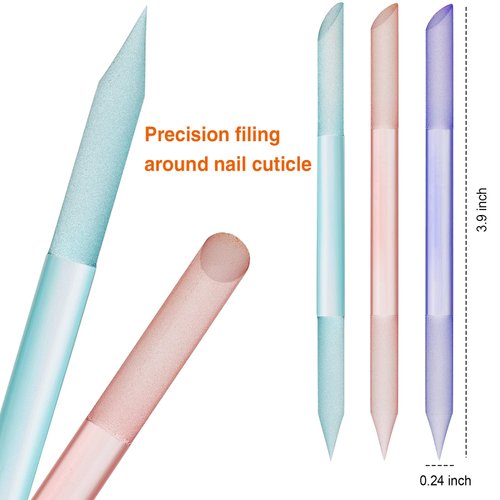 3 Pieces Glass Cuticle Pusher Cuticle Remover Glass Nail File Dual Ended Manicure Pedicure Tools for Nails and Cuticles Care (Pink, Purple, Blue)