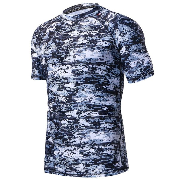 ADOREISM Men's Quick-Dry UPF 50+ Sun Protection Short Sleeve Rash Guard (Pixel Light, 2XL)