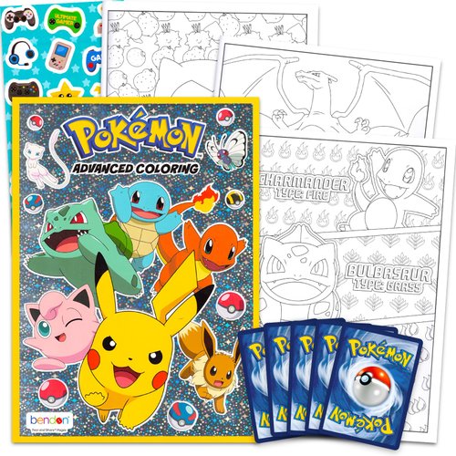 Pokemon Coloring Book for Kids, Teens - Bundle with Pokemon Advanced Coloring Book Plus Pokemon Cards for Boys | Pokemon Coloring Set