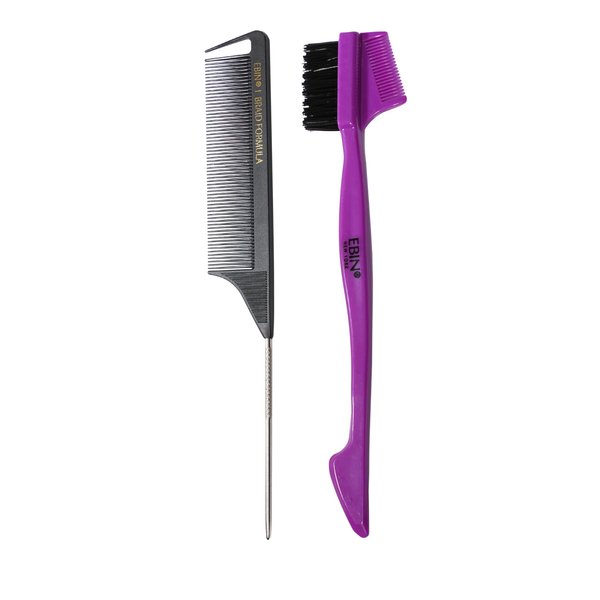 Hair Styling Brush and Comb Set Extreme Hard - Teasing Hair Brush and Rat Tail Comb, Bristle Brush for Hair Edge Styling 2 pieces