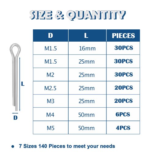 Tugermoola 230PCS 13 Sizes Cotter Pin Assortment Kit 304 Stainless Steel R Shaped Cotter Pins and Hairpin Split Pin Fastener Clips OLA016