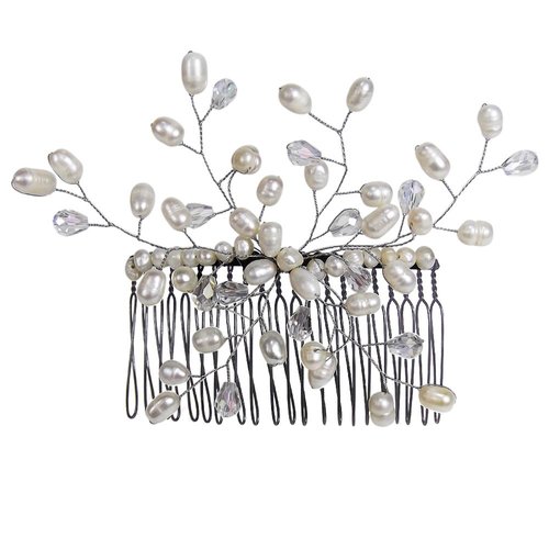 AeraVida Floral Vine Cultured Freshwater White Pearls Bridal Hair Comb | Elegant Hair Comb For Women | Cultured Freshwater White Pearls Hair Comb | Gift for Daughter, Mother’s Day, Gift for HER