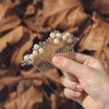 Yikisdy Wedding Sparkle Rhinestone Hair Comb Gold Pearl Hair Piece Bride Crystal Hair Accessories for Women and Girls