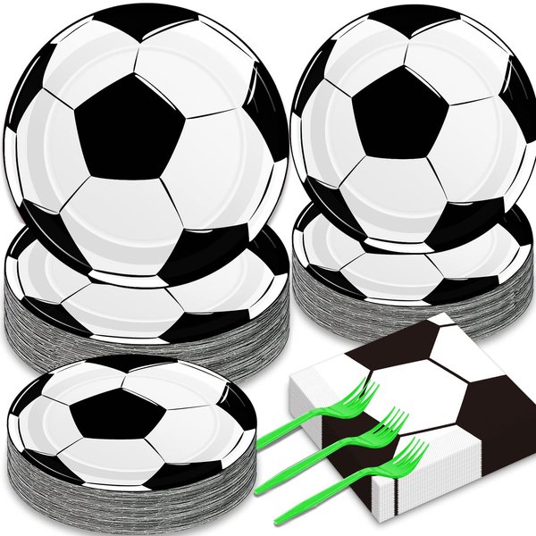 50 Guests Soccer Plates and Napkins Party Supplies Soccer Birthday Party Decorations Disposable Tableware Set Soccer Ball Dinnerware Favor for Party Decoration Favors, 200PCS