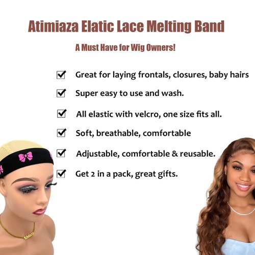 Atimiaza 2 Pcs Elastic Bands for Wig, Lace Melting Bow Tie Band, Edge Wrap to Lay Edges (Pack of 2)