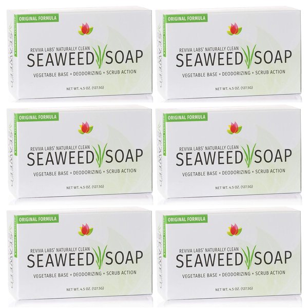 Reviva Seaweed Soap - 6 Pack - Organic Seaweed Face Scrub and Exfoliating Body Scrub Soap Bar - 4.5 oz. Vegetable Base Natural Bar Soap and Seaweed Bath Detox Soap Made in the USA