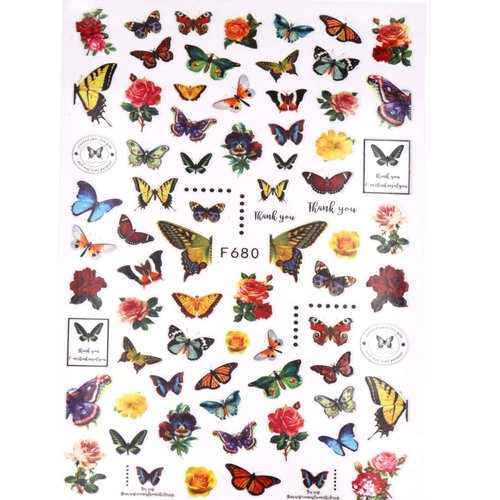 Butterfly Nail Art Stickers Flowers Nail Design Bulk Decals Holographic Self Adhesive Leopard Water Transfer Colorful Rose Girls