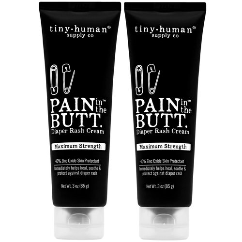 Pain in The Butt MAX Diaper Rash Cream, 3oz, 40% Zinc Oxide, 2-Pack, Natural Ingredients, Petrolatum Free, Soothing, Rapid Relief and Protection for Baby