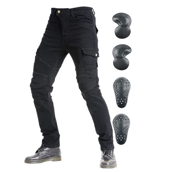 Men's Motorcycle Riding Pants Denim Jeans Protect Pads Equipment with Knee and Hip Armor Pads VES6 (Black, L=32)