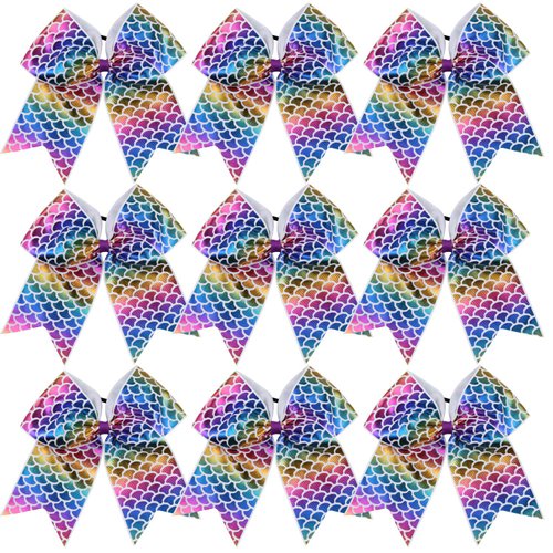 8 Inch Cheerleader Bows Ponytail Holder Cheerleading Bows Hair Tie(Mermaid)