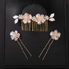 Teyglen Flower Bridal Hair Comb Hair Pins Leaf Bride Wedding Hair Comb Gold Silver Flower Leaf Headpiece Flower Hair Comb Clips Hair Accessories for Women Flower Girls (Gold)