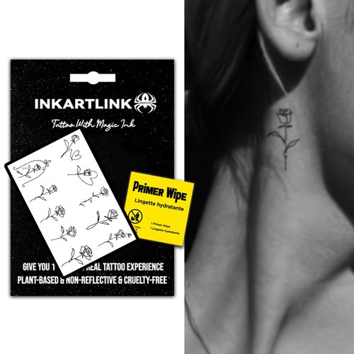 INKARTLINK Semi Permanent Tattoos, Tattoos for Women, Holiday Tattoos, Party Favors, Lasts 7-15 Days, Waterproof and Non-reflective, Unique Design (Simple Line Flower)