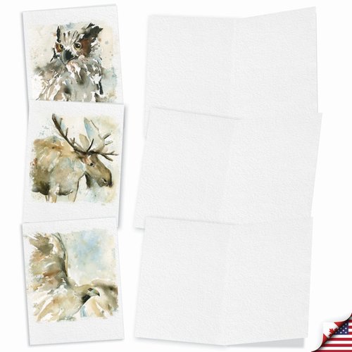 The Best Card Company - 10 Assorted Blank Notecards Box Set 4 x 5.12 Inch with Envelopes (10 Designs, 1 Each) Boxed Assorted Kid Cards of Pets - WATERCOLOR WILDLIFE M6629OCB