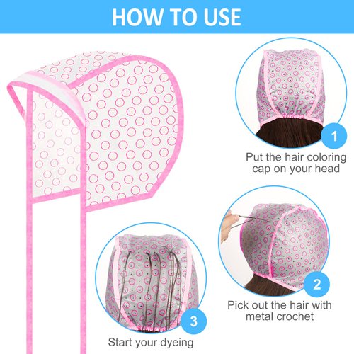 3 Sets Hair Coloring Kit, Includes 3 Pcs of PVC Hair Coloring Caps with 3 Pcs Styling Tools, 3 Pcs Disposable Hair Dye Shawl, 3 Pairs Gloves, 3 Pc Dye Brushes for Dyeing Hair (Assorted Colors)