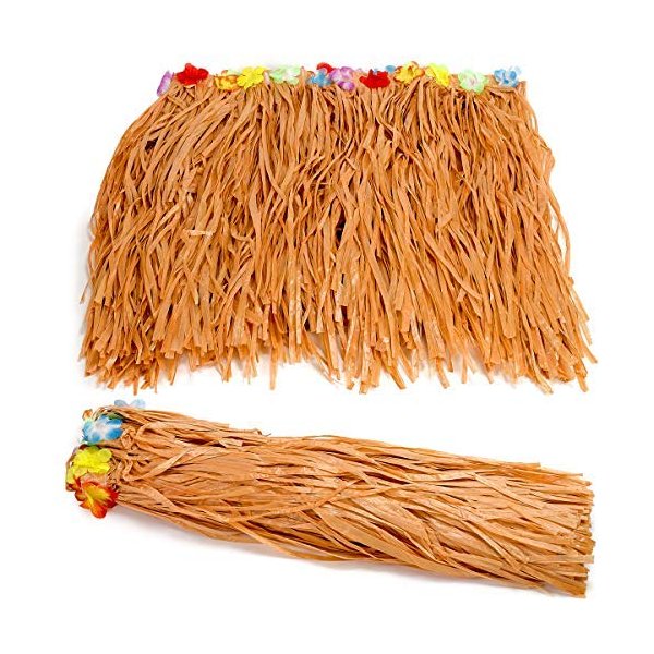 Kicko Luau Hawaiian Grass Table Skirt - 2 Pack - 9 Feet X 29 Inch - Real Hawaiian Island Party Decorations with Hibiscus Flowers, for Kids and Adult Birthdays, Polynesian Themed Events