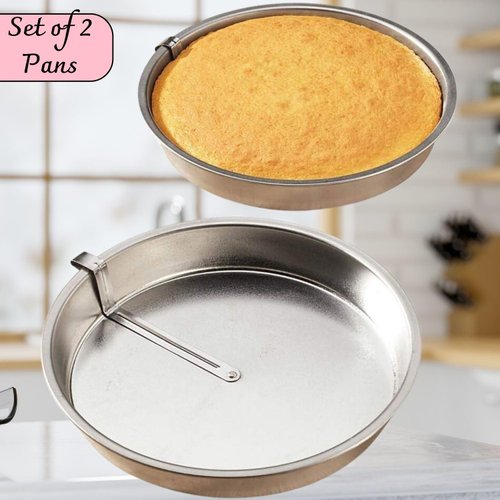 QUICK RELEASE Easy-Out Cake Pan Set of 2, Effortlessly Bake and Serve Perfect Cakes and Pies, 9" Diameter x 1 1/2" H