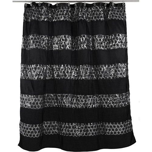 Popular Bath Sinatra Bathroom Shower Curtain Luxury Glamorous Fabric shower curtain modern shower curtain unique Design Bling Black Shower Curtain Black, size 72 x 70