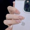 Rchovsam Medium Length Press On Nails Square Fake Nails Butterfly and Flowers Glue on Nails Ribbons with Pearls Glitter Stick on Nails for Womens Girls