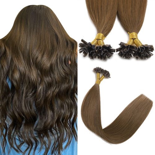 Sindra U Tip Hair Extensions Real Human Hair Chocolate Brown Color 16inch New Generation Keratin Tip Hair Extensions 50 Strand 40Grams Prebonded Fusion Hair Extensions（Utip#4-16inch）