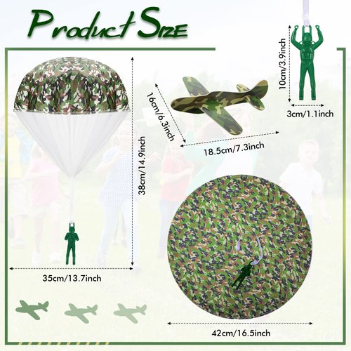 Jerify 20 PCS Parachute Toys and Camouflage Foam Airplanes Set, Parachute Army Men Toys Army Hand Throw and Foam Glider for Boys Outdoor Party Favors (Classic Style)