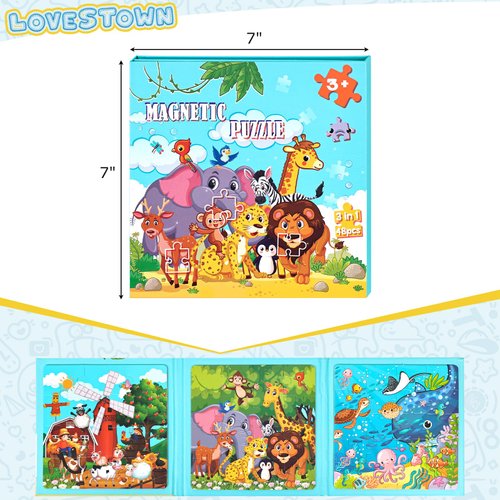 LovesTown Magnetic Puzzles for Toddlers, Travel Puzzle for Kids, Magnetic Puzzle Book for Boys and Girls, Animal Educational Learning Magnet Game for Road Trip