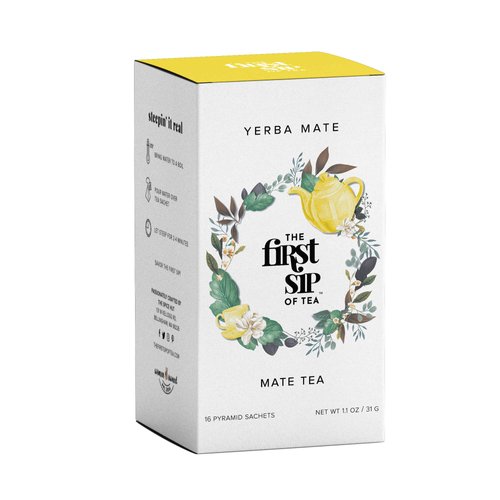 Pure Yerba Mate, Pyramid Sachet Tea Bags, Chlorogenic Acid Tea, Clean Energy Drink, High Caffeine, Unsmoked - 16 Cups | The Spice Hut First Sip of Tea
