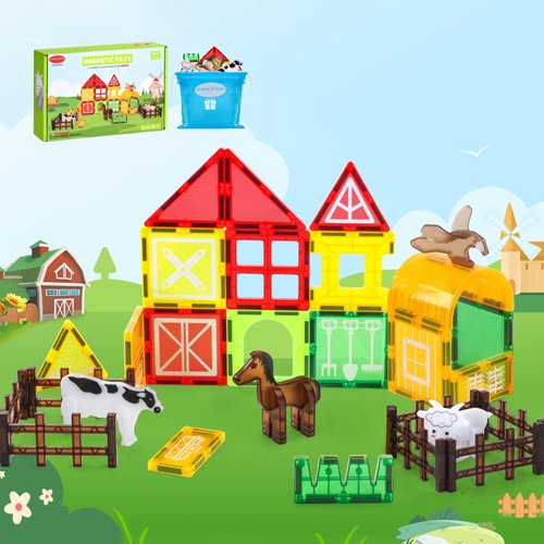 VANLINNY Magnetic Tiles Farm,Animal Magnet Toys for Toddlers-Kids Magnetic Building Blocks STEM Toys for Ages 3-8,Constrution Sets Educational Toys-Coolest Xmas Birthday Gifts for Boys and Girls