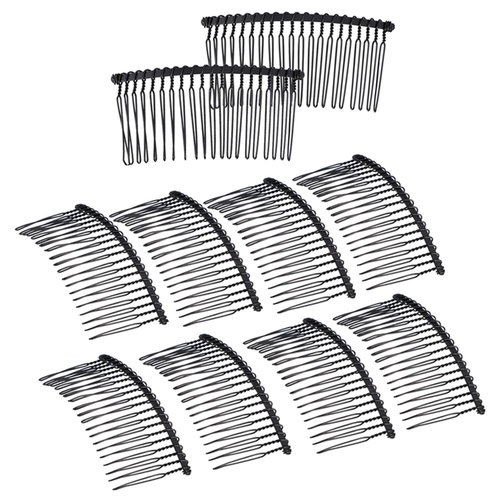 10 Pcs Vintage 20 Teeth Hair Combs Metal Wire Twist Bridal Wedding Veil Combs DIY Hair Accessories for Women Girls (Black)