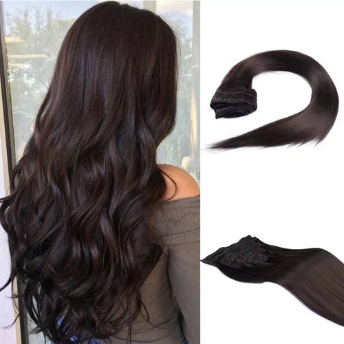 SILIERFUN Clip in Hair Extensions Real Human Hair, 18 Inch 120g 8pcs, Dark Brown Hair Extensions, Clip In Real Hair Coloured Remy Human Hair Extensions, Natural Human Hair
