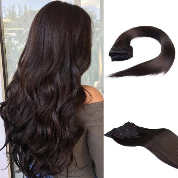 SILIERFUN Clip in Hair Extensions Real Human Hair, 18 Inch 120g 8pcs, Dark Brown Hair Extensions, Clip In Real Hair Coloured Remy Human Hair Extensions, Natural Human Hair