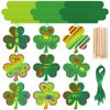 JarThenaAMCS 60Pcs St. Patrick's Day Shamrock Scratch Art Set Green Clover Scratch Paper with Ribbon Wooden Stylus Stick 3 Colors Scratch Off Paper for DIY Craft Irish Party Supplies