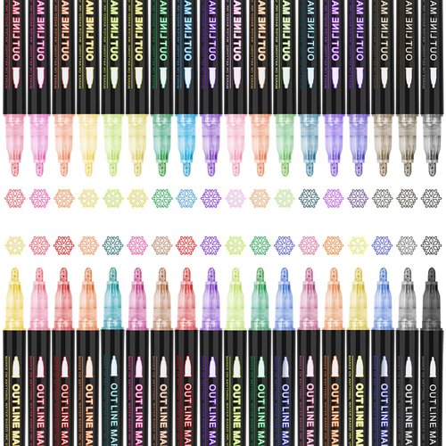 OLINGYOU 36 Pack Double Line Outline Markers, Squiggles Shimmer Markers Set, Self Outline Metallic Glitter Marker Pens for Christmas,Art, Drawing, Writing, Greeting Cards, DIY, Scrapbook, Easter Eggs
