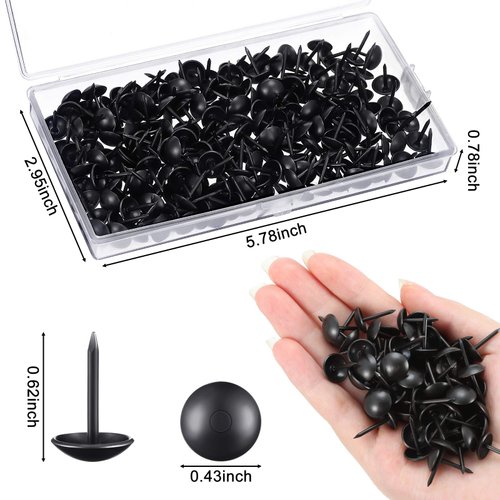 Black Upholstery Tacks, 7/16 Inch Decorative Furniture Tacks Black Thumb Tacks Upholstery Nails with Storage Box for Upholstered Sofa Furniture Cork Board, DIY Project, Home Decor (Black, 200 Pcs)