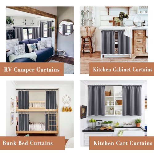 XTMYI Small Window Curtains for Bathroom,Waterproof Short Blackout Kitchen Curtains 24 Inch Length Sets for Cafe,Grey