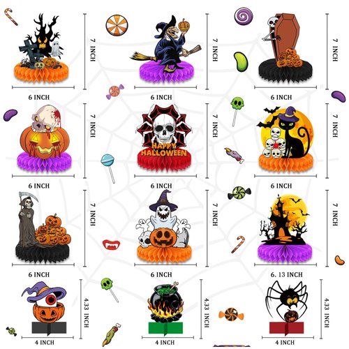 12pcs Halloween Decorations Honeycomb Centerpieces，Black Orange Bloody Halloween Centerpieces ，Tables Toppers Party Decorations Supplies, Halloween Table Sign Decor